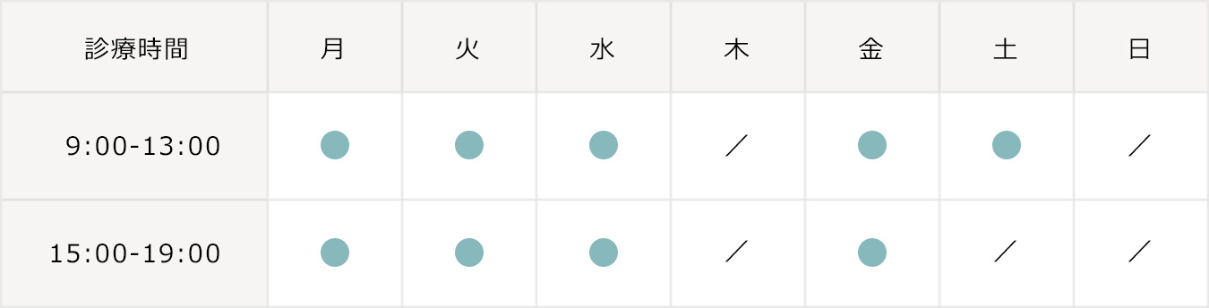 野本歯科医院のスケジュール表